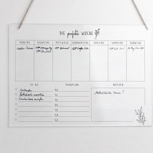 Wochenplaner A4 Acryl | Wandplaner für die Woche abwischbar | Wandkalender | To Do Liste | Menüplaner | Acrylglas