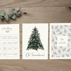 3er Set Weihnachtskarten | Frohe Weihnachten | Oh Tannenbaum | Weihnachtsbingo | Weihnachtspostkarten mit Umschlag | Postkarte Weihnachten