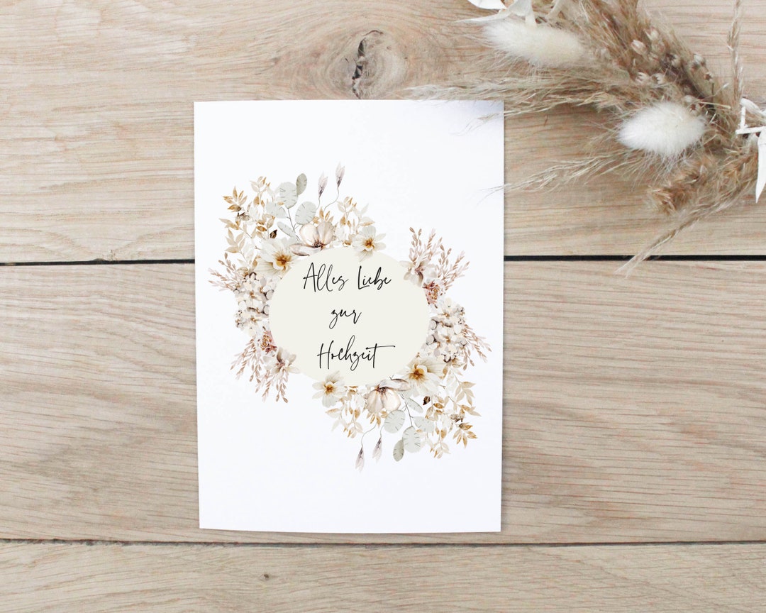 Produktbild von Glückwunschkarte Zur Hochzeit | Klappkarte A6 Mit Herz-Motiv Aquarell | Inkl. Kraftpapier-Umschlag | Klappkarte Zur Trauung | Hochzeitskarte