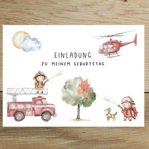 5x / 10x tarjetas de invitación de bomberos para cumpleaños infantiles | Invitación para niños | Invitaciones del Departamento de Bomberos | Invitación de bomberos | DIN A6