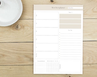 Planificateur hebdomadaire DIN A4 Notepad | Planificateur de bureau à domicile | Bloc-notes pour travailler | Suivi des habitudes | Liste de tâches | Planificateur hebdomadaire