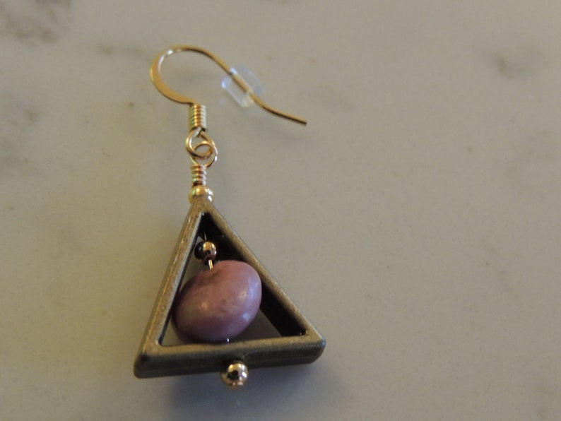 Triangle Rhodonite Earrings