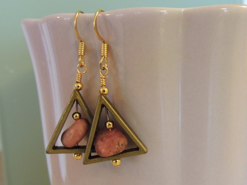 Triangle Rhodonite Earrings