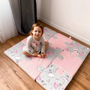 Baby Mat, Baby Puzzle Play Mat, Soft Puzzle Mat, Children&#39;s puzzle, Rug with ballerinas, Cotton Play mat, Newborn gift, Baby Shower Gift