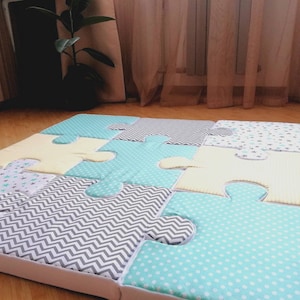 Baby Spielmatte, mintfarbener Teppich für Kinder, Baumwoll-Babyteppich, Babyteppich, Baby-Stoßkissen, Kissenpuzzle, Puzzle für Kind, faltbare Kinderspielmatte