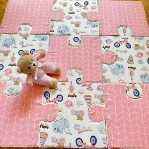 Retro speelgoed babypuzzelspeelmat, montessorischuim raamkussenset, sensorische kamertapijt, modulair roze katoenen kinderkamerkleed, kraamcadeau