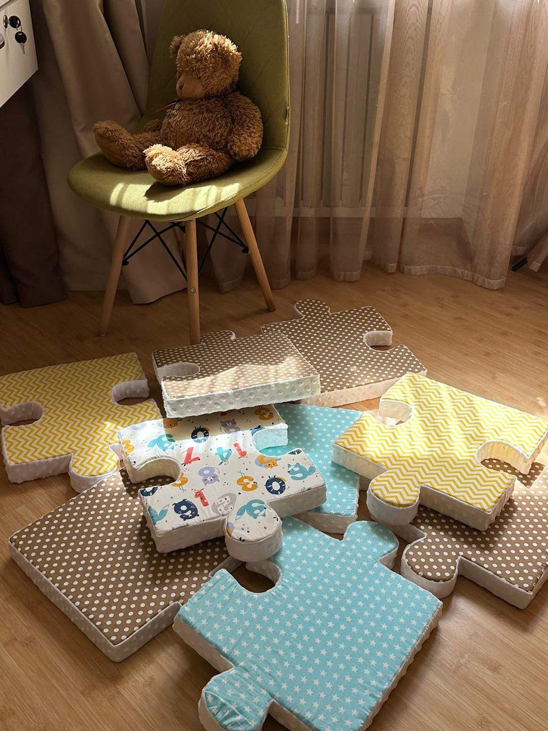 Kids Modular Rug Foam Floor Nursery Rug, Modular Geometric Kids Room Decor, Cotton Baby ...