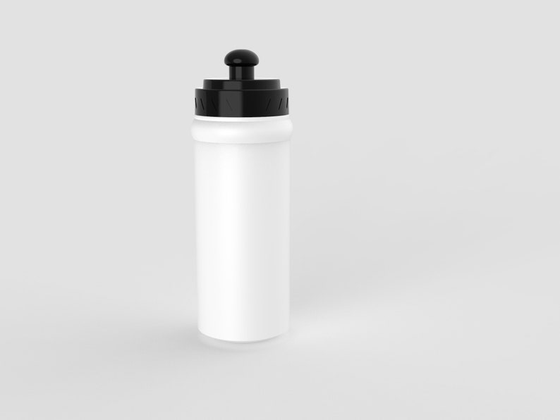 Puede incluir: Una botella de agua de pl&aacute;stico blanca con una tapa negra y una tapa negra. La botella est&aacute; vac&iacute;a y tiene una superficie lisa.