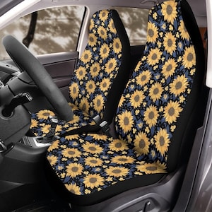 Sunflower Car Seat Covers for vehicle, Sunflower Car Accessories for women, Floral front car seat covers, Yellow car seat covers