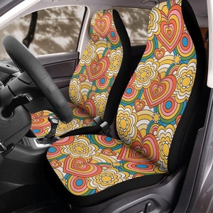Car Seat Covers for vehicle, Hippie Car Seat Covers, 70s car seat covers, Groovy Matching front seat covers for a car, Boho car seat covers
