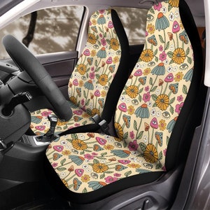 Car Seat Covers for vehicle with Mushroom Pattern, Hippie Mushroom Car Seat Covers, Matching front seat covers for car, Boho car seat covers