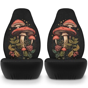 Mushroom Car Seat Covers for vehicle, Cottagecore car seat covers with mushrooms, Black green Red Car Seat covers, witchy car accessories