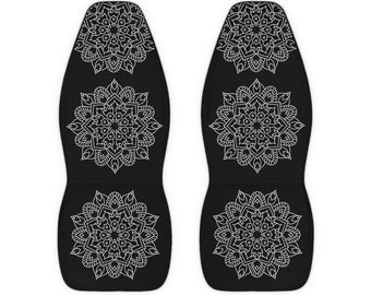 Black and White Mandala Car Seat Covers, Boho Car Seat Covers for vehicle, Matching front seat covers for a car, Black white car seat covers