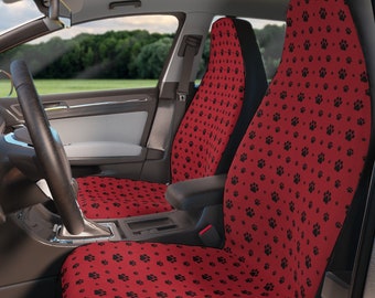 Red Car Seat Covers with paw print, Paws car seat covers, Dog paw car accessories, Red and black car seat covers for vehicle
