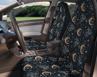 Boho Car Seat Covers with the celestial pattern, Matching front seat covers for vehicle, Celestial car seat covers, Moon car seat covers