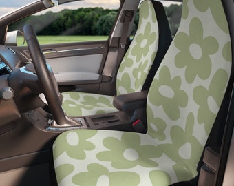 Sage Green Car Seat Covers for vehicle, Hippie Car Seat Covers, 70s car seat covers, Groovy front seat covers, Retro floral car seat covers