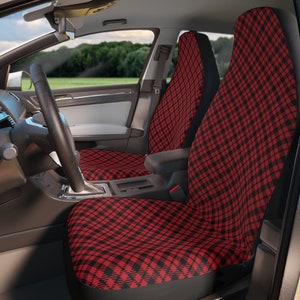 Red Tartan Car Seat Covers, Red plaid car seat covers, Buffalo plaid car accessories, Red and black car seat covers for vehicle checkered