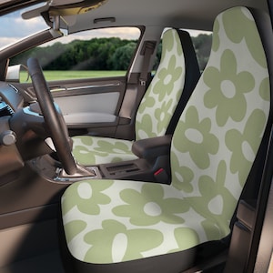 Sage Green Car Seat Covers for vehicle, Hippie Car Seat Covers, 70s car seat covers, Groovy front seat covers, Retro floral car seat covers