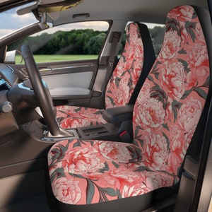 Pink Floral Car Seat Cover for vehicle, Peony Car Seat Cover, Pink Flowers car seat cover, Matching front seat covers for a car