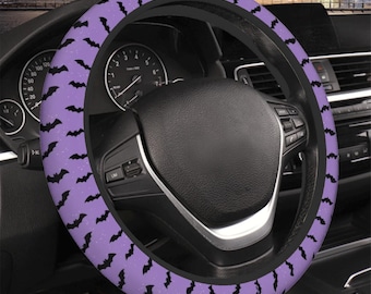 Funda de volante morada con murciélagos, accesorio de Halloween para mujer, funda de volante morada, decoración de murciélagos para coche, accesorio de regalo para coche.