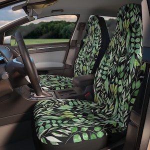 Car Seat Covers for Vehicle, Green Car Seat Covers with Leaves, Leaf Car Seat Covers, Leaves Car Seat Covers, Car accessories for women
