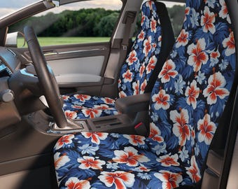 Car Seat Covers for vehicle, Hibiscus flower car seat covers, Hawaii floral car seat covers front seats, Blue car seat covers for vehicle