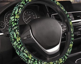 Funda de volante con hojas verdes, accesorio para coche con hojas para mujer, funda botánica para volante, funda verde para volante, bonita decoración para coche.