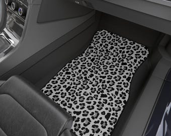 Gray Leopard Print Car Floor Mats, Cheetah Car Accessories for women, Animal Print Car Decor