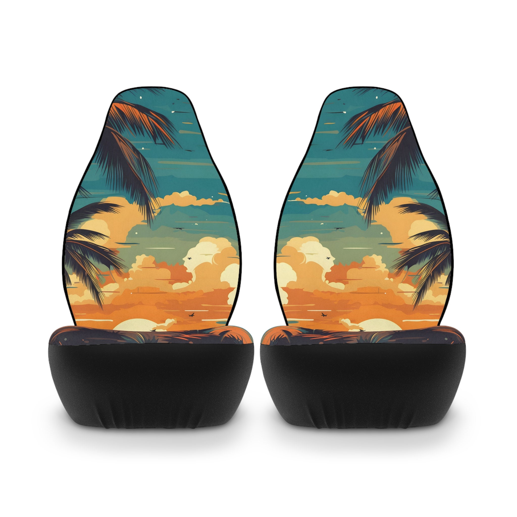 Retro Beach Car Seat Covers, Palm Tree Car Seat Cover for Vehicle, Blue