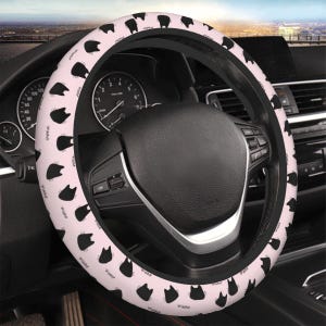 Pink Cat Steering Wheel Cover, Cat Car accessories for women, Meauw Steering wheel cover, Cat silhouette Car decor