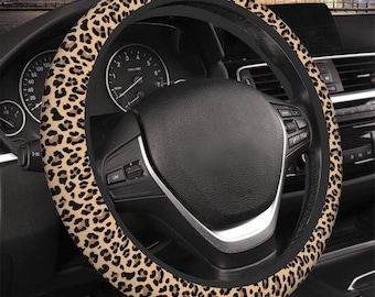 Housse de volant marron à imprimé léopard, Accessoires de voiture à imprimé animalier pour femmes, Housse de volant beige, Housse de volant guépard beige