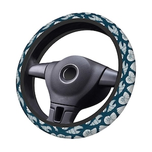 Housse de volant coquillage bleu et blanc, accessoires de voiture sur le thème de la mer pour femmes, housse de volant océan, décoration de voiture nautique