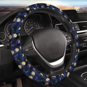 Blue Moon Steering Wheel Cover, Moon Car accessories for women, Moon phases Steering wheel cover, Blue Steering Wheel Cover Crescent Design