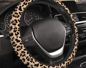 Stuurhoes met bruine luipaardprint, auto-accessoires met dierenprint voor dames, beige stuurhoes, stuurhoes cheetah
