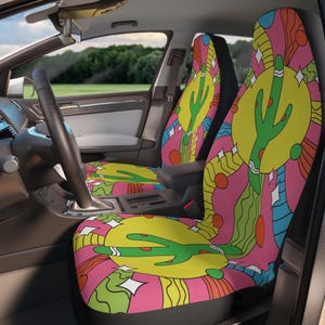 70s Hippie Psychedelic Groovy Car Seat Covers, Mid Century Modern 70s Mushroom Vibe Car Seat Protector, Funky Psychedelic Car Decor