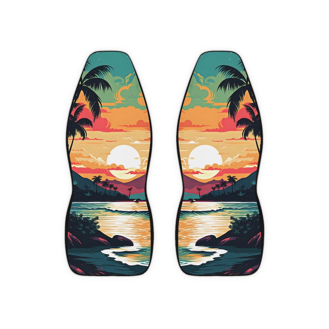 Beach Car Seat Covers, Retro Palm Tree Car Seat Cover for Vehicle, Blue