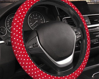 Funda para volante con lunares rojos y blancos, regalo para mujer, funda roja para volante, funda para volante de coche con lunares