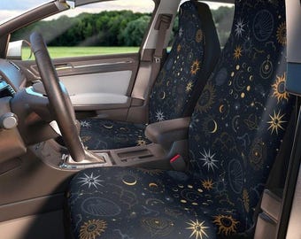Car Seat Covers with the celestial pattern, Matching front seat covers for a car, Celestial car seat covers, Stars car seat covers