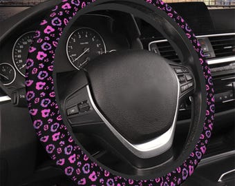 Roze stuurhoes met luipaardprint, auto-accessoires met luipaardprint voor dames, roze stuurhoes, stuurhoes met luipaardprint