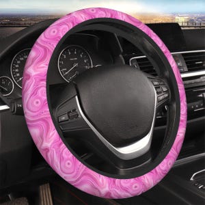 Pink Steering Wheel Cover, Pink Car accessories for women, Pink Agate Steering wheel cover, Pink Marble Car Wheel Cover Abstract Design
