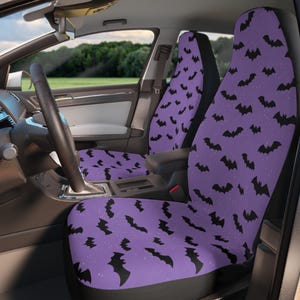 Purple Car Seat Covers with bat pattern, Purple Bat Seat Covers for vehicle, Halloween car decor, Bat car accessories, Purple Seat Covers