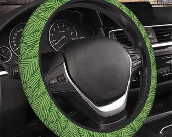 Funda de volante con hojas verdes, accesorios ecológicos para coche para mujer, funda de volante con hojas, volante verde, decoración botánica para coche