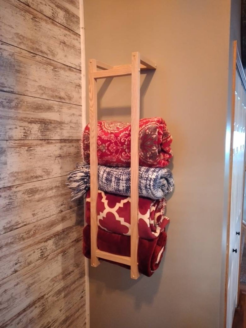 Solid Wood Wall Mount Blanket Rack Towel Rack Handmade Solid Etsy