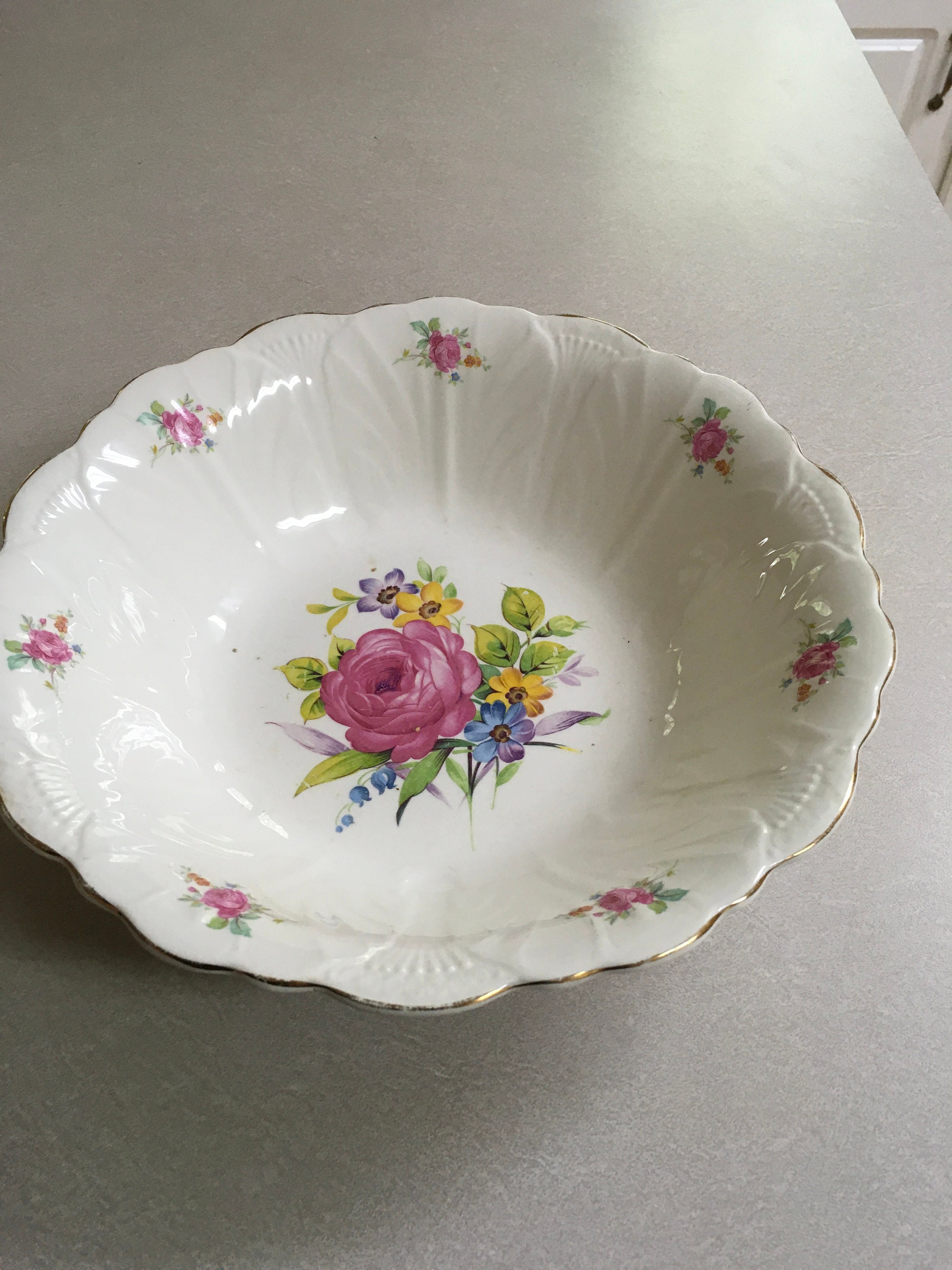 M.J. Co. Floral Serving Bowl vintage Etsy UK