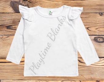 Sublimation Blanks- Toddler/Youth- White Flutter Long Sleeve Shirt- 65% Poly