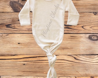 Sublimation Blanks- Infant Oatmeal Tie Knot Gown- 65% Polyester