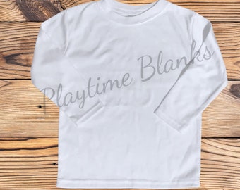 Sublimation Blanks- Toddler/Youth White Long Sleeve Crew Neck Shirt- 100% Polyester