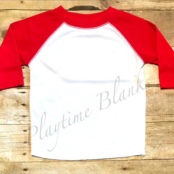 Infant/Toddler/Youth- White/Red Raglan Shirt- 100% Polyester Sublimation Blanks