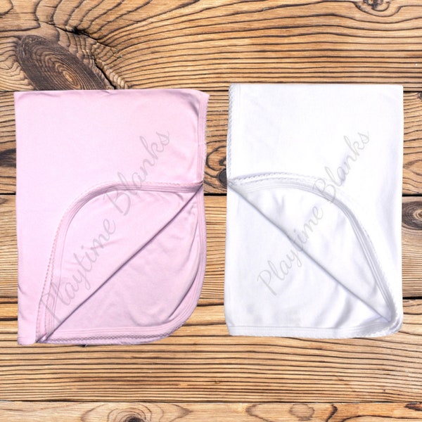 Sublimation Blanks- Infant Scallop Trim Blanket- 65% Polyester
