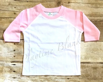 Sublimation Blanks- Infant/Toddler/Youth- White/Pink Raglan Shirt- 65% Polyester